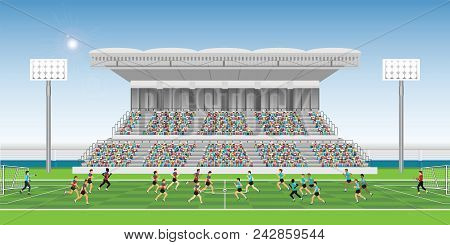 Crowd In Stadium Grandstand To Cheering Football Match Team Players Sport Championship, Soccer Man P