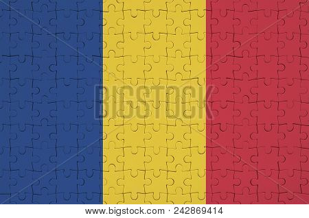 Romania Flag  Is Depicted On A Folded Puzzle