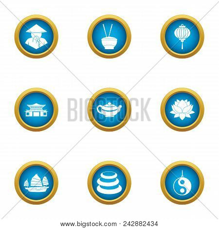 Pan Asian Icons Set. Flat Set Of 9 Pan Asian Vector Icons For Web Isolated On White Background