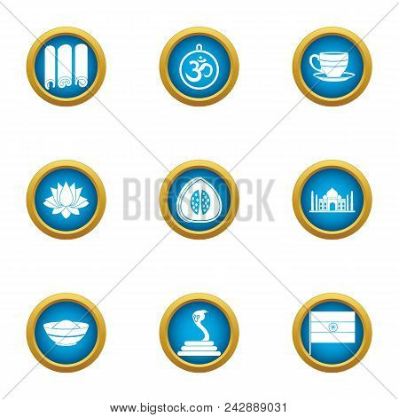 Oriental Country Icons Set. Flat Set Of 9 Oriental Country Vector Icons For Web Isolated On White Ba