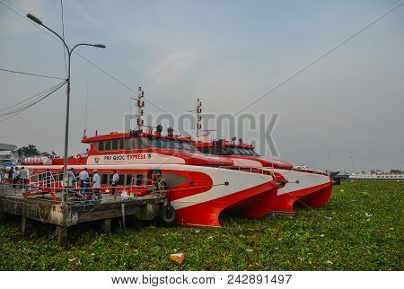 Highspeed Ferry At The Pier