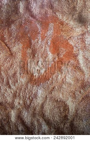 Caceres, Spain - May 27th, 2018: Maltravieso Cave Replica With Neanderthals Four Fingers Hand-prints