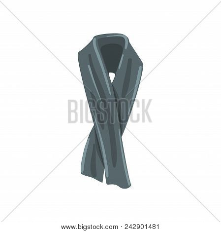 Cartoon Icon Of Elegant Gray Cashmere Or Cotton Scarf For Men. Fashionable Accessory For Cold Weathe