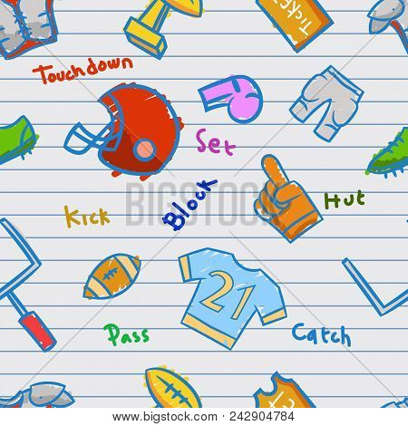 Vectorseamless Pattern Of American Football Doddle Theme