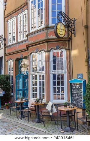 Bremen, Germany - August 23, 2017: Colorful Restaurant In The Schnoor District Of Bremen, Germany