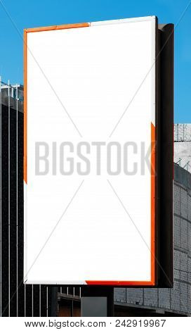 Blank Vertical Billboard On Direct Sunlight. Background For Mock-up.