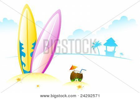 Surfing Board with Coconut