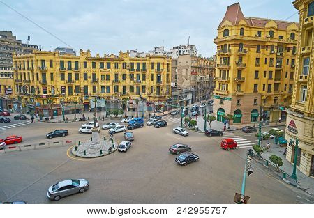 Cairo, Egypt - December 24, 2017: Talaat Harb Square Is The Famous Location In City, Its The Busines