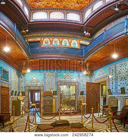 Cairo, Egypt - December 24, 2017: The Picturesque Interior Of Mirror Hall In Historic Ottoman Era Ma