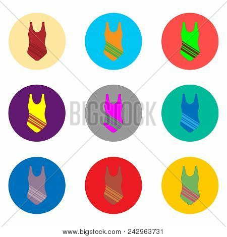 Vector Icon Illustration Logo For Set Symbols Sea Suit Swimsuit. Swimsuit Pattern Consisting Of Flat
