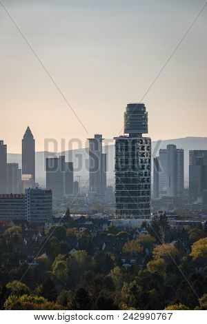 Frankfurt, Germany - April 29, 2017: New Henninger Tower In Frankfurt Main, Germany Seen From Top Of