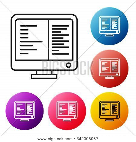 Black Line Computer Monitor Screen Icon Isolated On White Background. Electronic Device. Front View.