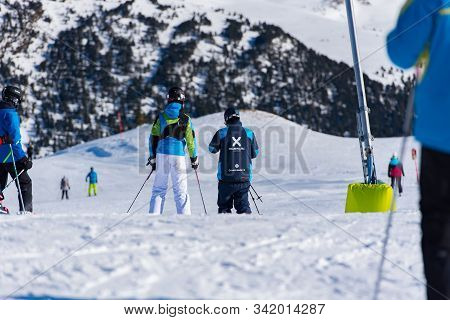 Grandvalira, Andorra : 2019 December 28 : People Having Fun In Sunny Day On Grandvalira Ski Station 