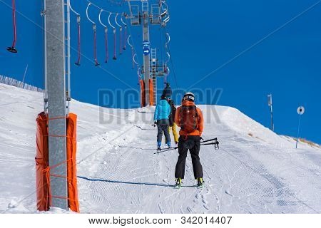 Grandvalira, Andorra : 2019 December 28 : People Having Fun In Sunny Day On Grandvalira Ski Station 