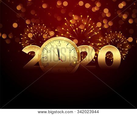 2020 New Year Celebration With Clock And Firework