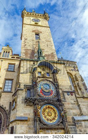 Prague, Czech Republic - September 12, 2019: Beautiful Big Vintage Clock With Arrows And Decorations
