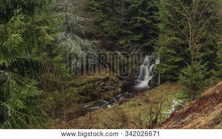 Waterfall Of Chomutovka River Near Chomutov Town In Winter Morning