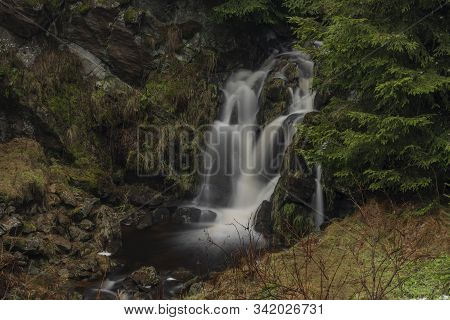 Waterfall Of Chomutovka River Near Chomutov Town In Winter Morning