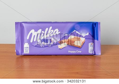 Pruszcz Gdanski, Poland - November 25, 2019: Milka White And Milk Chocolate.