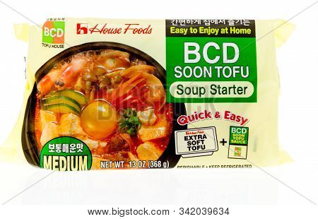 Winneconne, Wi - 17 June 2019 : A Package Of Bcd Tofu House Foods Tofu Soup Starter On An Isolated B