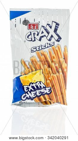 Winneconne, Wi - 15 December 2019 : A Package Of Eti Crax Extra Cheese Sticks On An Isolated Backgro
