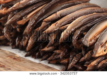 Fresh Smoked Eel At A Dutch Market, A Dutch Delicacy