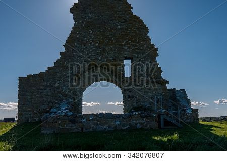 Kapelludden On Oland, Sweden. Saint Birgittas Chapel Ruin On A Sunny Spring Day. The Sun Hid Behind 
