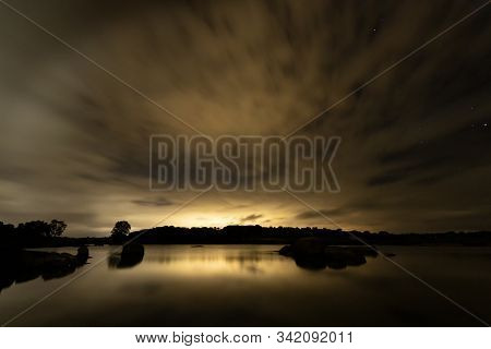 Night Landscape In The Barruecos Natural Area. Extremadura. Spain.