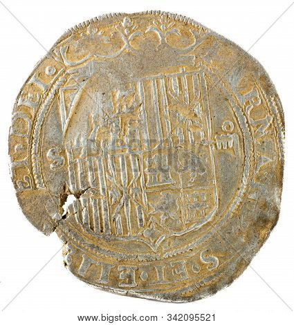 Ancient Spanish Silver Coin Of The Kings Fernando E Isabel. Catholic Kings. Coined In Sevilla. 4 Rea