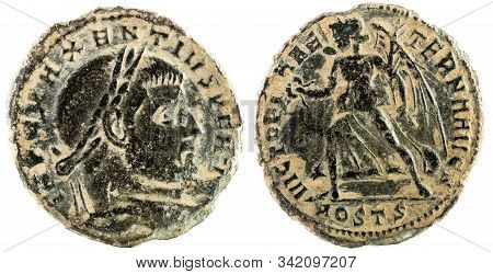 Ancient Roman Copper Coin Of Emperor Maxentius.