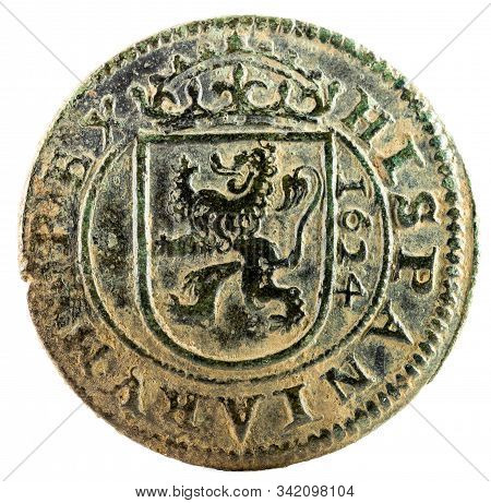 Ancient Spanish Copper Coin Of King Felipe Iv. 1664. Coined In Segovia. 8 Maravedis. Reverse.