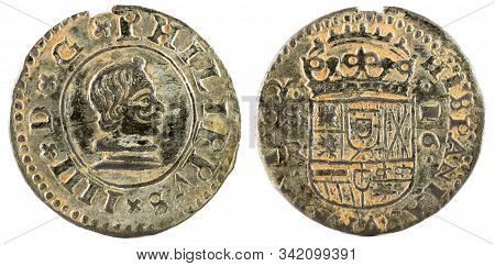 Ancient Spanish Copper Coin Of King Felipe Iv. 1662. Coined In Sevilla. 16 Maravedis.