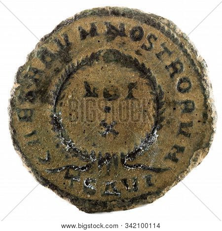 Ancient Roman Copper Coin Of Emperor Crispus. Reverse.