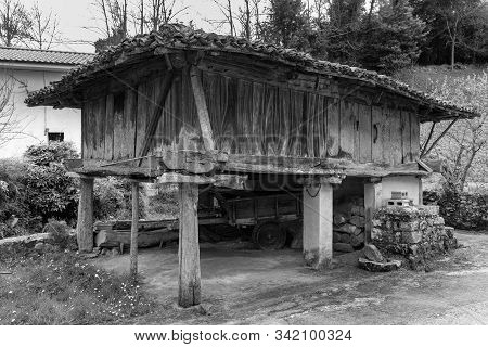 Horreo Asturiano. Asturian Barn. Popular Architecture In Rales. Asturias. Spain.