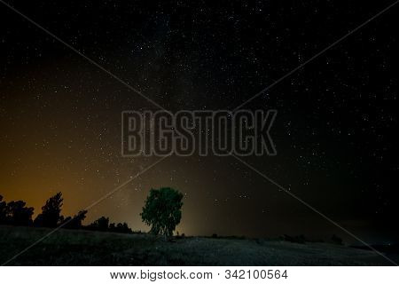 Night Landscape Near Gabriel And Galan. Extremadura. Spain.