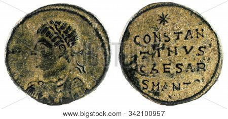 Ancient Roman Copper Coin Of Emperor Constantine Ii.