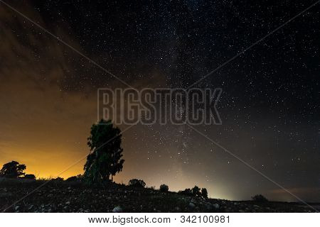 Night Landscape Near Gabriel And Galan. Extremadura. Spain.