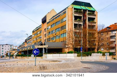 Cityscape With Road And Roundabout And House Building Celje Slovenia Reflex