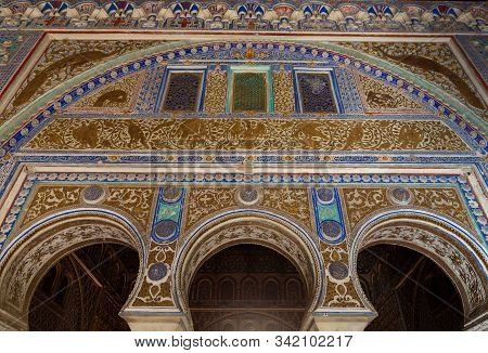 Sevilla, Spain - September 22, 2013: Details Of Interior Architecture In Royal Alcázar Of Seville. A