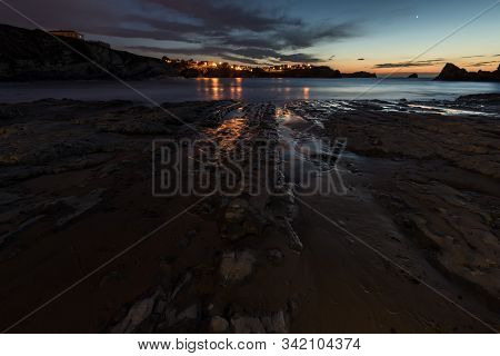 Landscape At Dusk On The Portio Beach. Liencres. Spain.