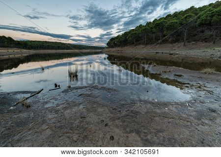 Sunset In The Gabriel And Galan Reservoir, Near Granadilla. Extremadura. Spain.