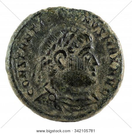 Ancient Roman Copper Coin Of Emperor Constantine I Magnus. Obverse.