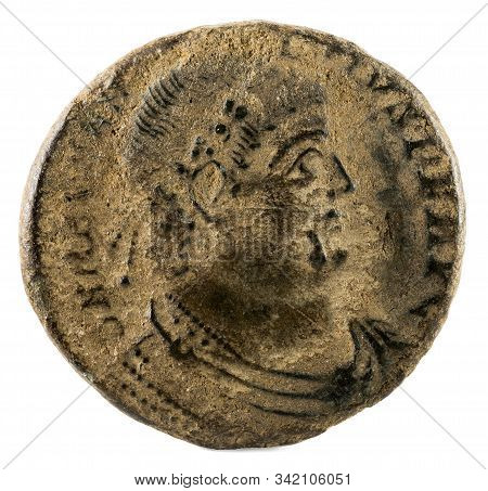 Ancient Roman Copper Coin Of Emperor Magnentius. Obverse.
