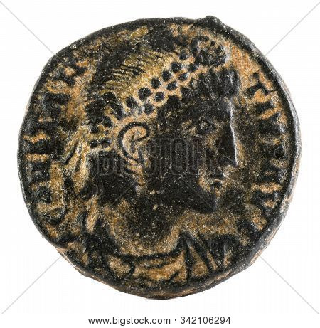 Ancient Roman Copper Coin Of Emperor Constantius. Obverse.