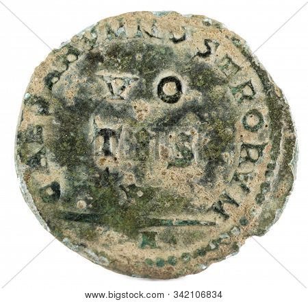 Ancient Roman Copper Coin Of Emperor Crispus. Reverse.