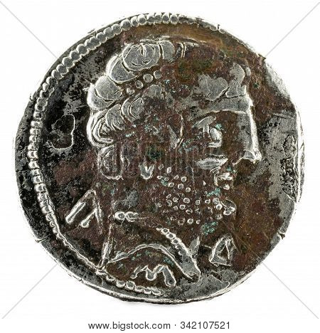 Silver Coin. Ancient Turiaso Iberian Spain Silver Denarius. Obverse.