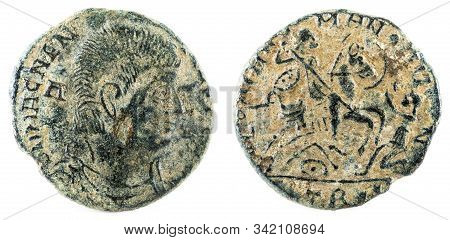 Ancient Roman Copper Coin Of Emperor Magnentius.