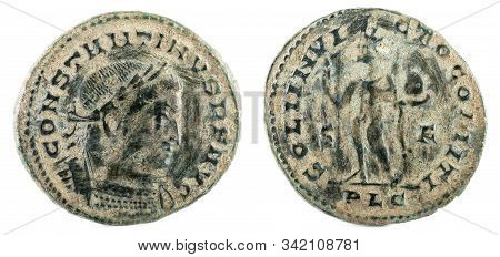 Ancient Roman Copper Coin Of Emperor Constantine I Magnus.
