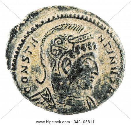 Ancient Roman Copper Coin Of Emperor Constantine I Magnus. Obverse.