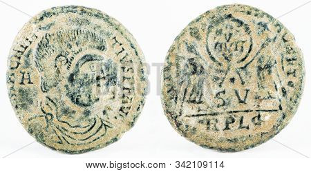 Ancient Roman Copper Coin Of Emperor Magnentius.